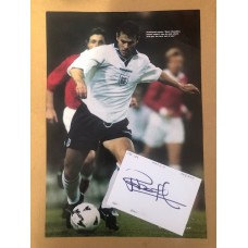 Unsigned picture and Signed card by Robert Lee the England footballer.